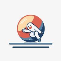Cute penguin on a ball Flat style element illustration vector