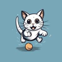 Cute cartoon cat playing with ball element illustration on blue background vector