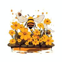 Flower garden with bees and honeycombs element illustration vector