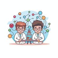 Scientist and scientist working in lab element illustration in flat style vector