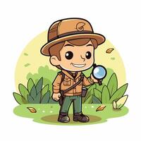 Boy scout with magnifying glass in the park element illustration vector