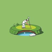 Golf player at the hole element illustration in cartoon style vector