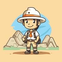 Explorer Boy with Hat and Backpack Cartoon Character element Illustration vector