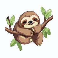 Cute cartoon sloth hanging on tree branch element illustration vector