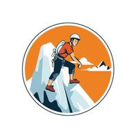 element illustration of a mountaineer climbing on a mountain peak vector