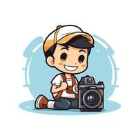 Cute photographer boy with camera cartoon icon element illustration graphic design vector