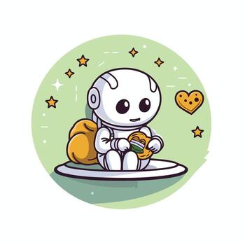 Cute little robot with carrot and heart on white background element illustration vector