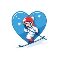 Cartoon skier in the form of heart element illustration vector