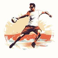 Soccer player with ball on the beach Hand drawn element illustration vector