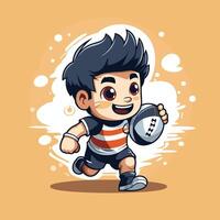 Cute little boy running with rugby ball in hand element illustration vector