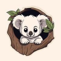 Koala in a hole of a tree element cartoon illustration vector