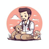 element illustration of a cartoon man with a dog and a bear vector