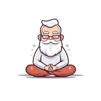 element illustration of cartoon old man meditating in lotus position vector