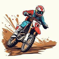 motocross rider on the race element illustration in retro style vector