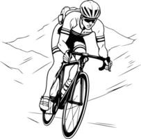 Cyclist in action on a road bike illustration vector