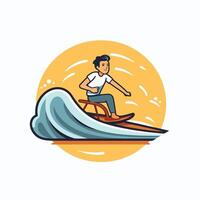 Man riding a surfboard illustration in a flat style vector