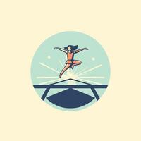 illustration of a girl jumping on a trampoline Flat design vector