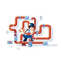 Plumber at work illustration in flat style on white background vector