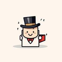 Cute gentleman cartoon character with hat and book illustration vector