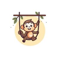 Cute monkey swinging on a swing illustration in cartoon style vector