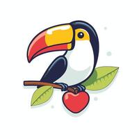 Cute cartoon toucan on a branch with a cherry illustration vector