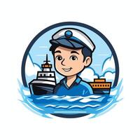 Illustration of a sailor holding a cruise ship viewed from the side set inside circle on isolated background done in cartoon style vector