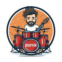Drummer playing drum set illustration of a man playing drum set vector