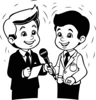 Illustration of a boy giving a speech to a man with microphone vector