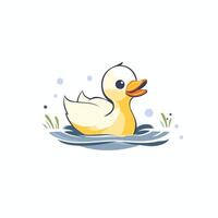 Cute duckling swimming in the water illustration on white background vector