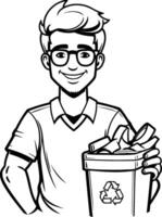 element illustration of a man with a trash can and a recycle bin vector