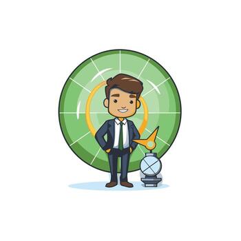 Businessman holding a compass and map illustration in cartoon style vector