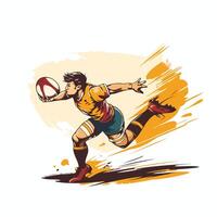 Rugby player jumping with a ball in his hands illustration vector