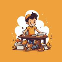 Boy playing with bricks illustration of a boy playing with bricks vector
