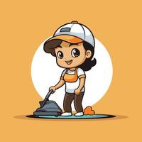 Cartoon girl on a surfboard illustration in a flat style vector