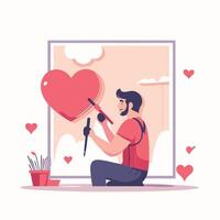 Man singing into microphone and holding heart illustration in flat style vector