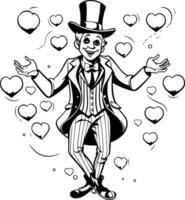 element illustration of a man in a top hat and a top hat with hearts vector