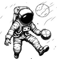 Astronaut flying in space with a ball illustration vector