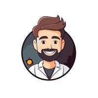 Handsome smiling doctor cartoon character in round icon element illustration graphic design vector