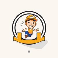 Cute little boy in helmet jumping on the ladder illustration vector