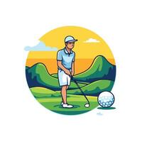 golf player avatar cartoon character in the landscape round icon element illustration graphic design vector