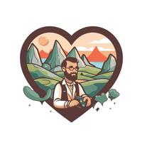 element illustration of a hipster man with a camera in the shape of a heart vector