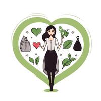 element illustration of a girl with a heart in the shape of a heart vector