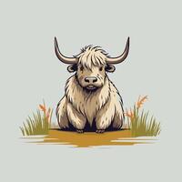 illustration of a stylized image of a yak in the grass vector