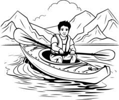 Man paddling in a kayak illustration of a man paddling in a kayak vector