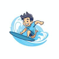 Surfer cartoon character illustration isolated on white background Surfer man surfing on waves vector