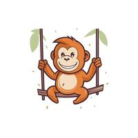 Cute monkey swinging on a swing illustration isolated on white background vector