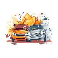 illustration of a car crash on white background with splashes vector