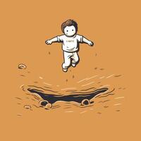 illustration of a boy jumping on a skateboard in the water vector