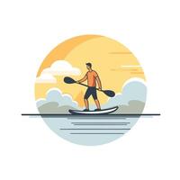 Man paddling on stand up paddle board Flat style illustration vector