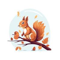 Squirrel sitting on a tree branch with autumn leaves illustration vector
